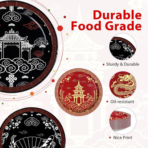 60 Pcs 9-inch Hibachi Party Plates - Grencian