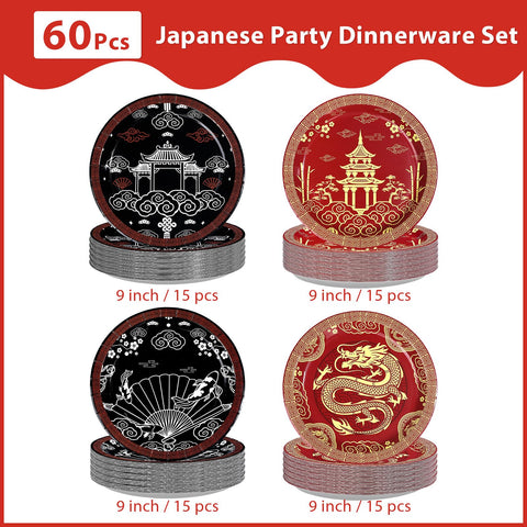 60 Pcs 9-inch Hibachi Party Plates - Grencian