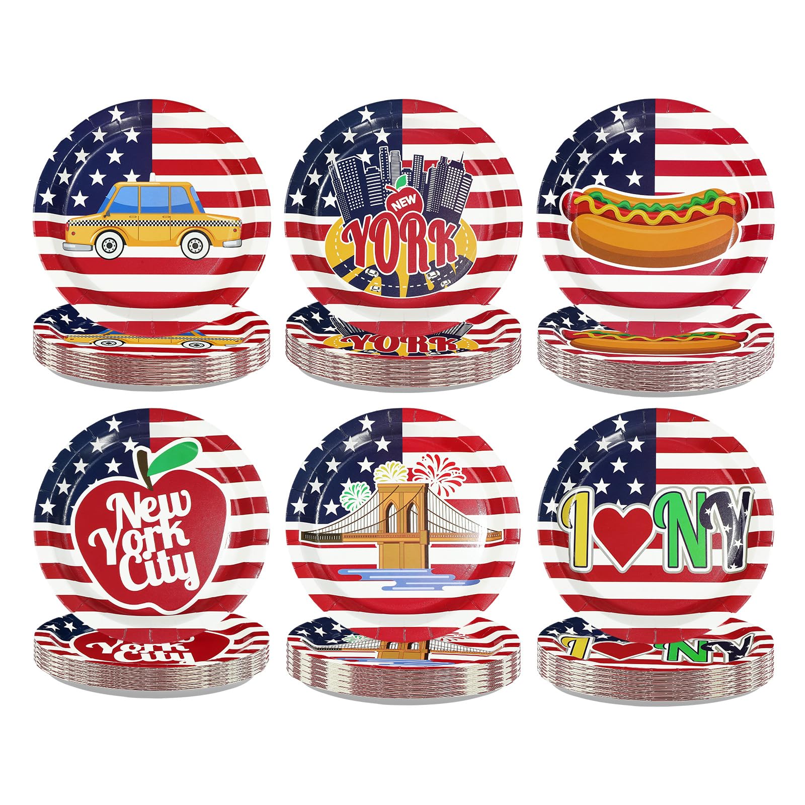60 Pcs 9-inch New York City Party Plates - Grencian