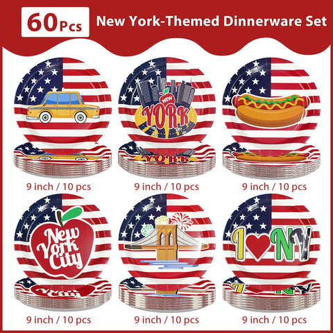60 Pcs 9-inch New York City Party Plates - Grencian