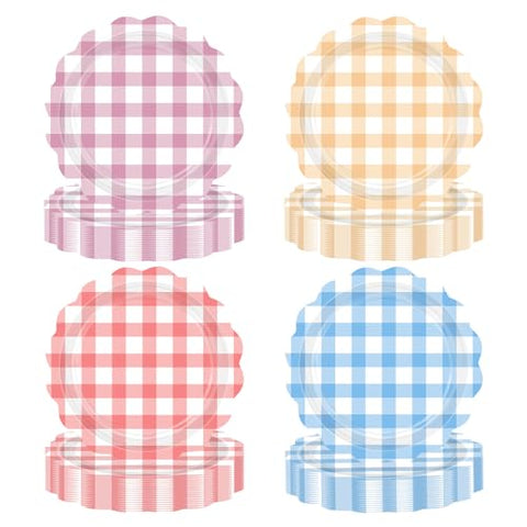 60 Pcs 9-inch Picnic Gingham Party Plates - Grencian