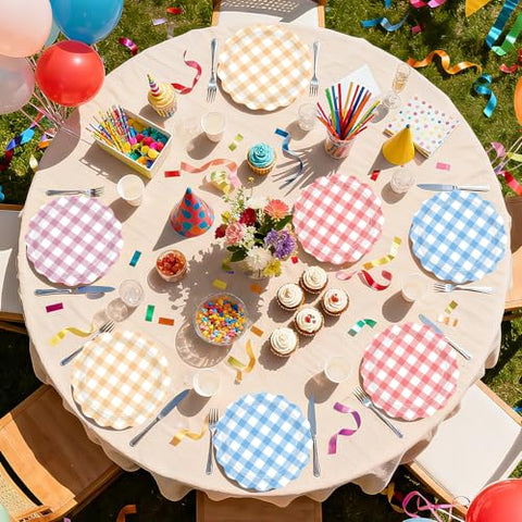 60 Pcs 9-inch Picnic Gingham Party Plates - Grencian