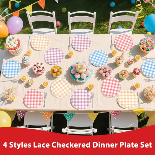60 Pcs 9-inch Picnic Gingham Party Plates - Grencian