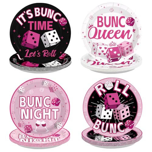 60 Pcs 9-inch Pink Black Dice Game Party Plates - Grencian