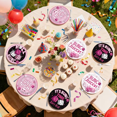 60 Pcs 9-inch Pink Black Dice Game Party Plates - Grencian