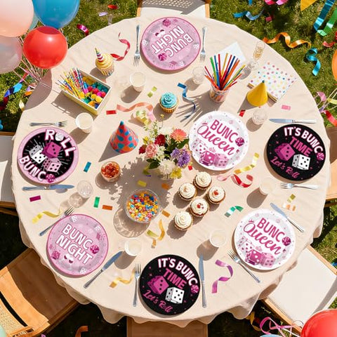 60 Pcs 9-inch Pink Black Dice Game Party Plates - Grencian