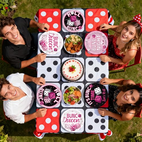 60 Pcs 9-inch Pink Black Dice Game Party Plates - Grencian