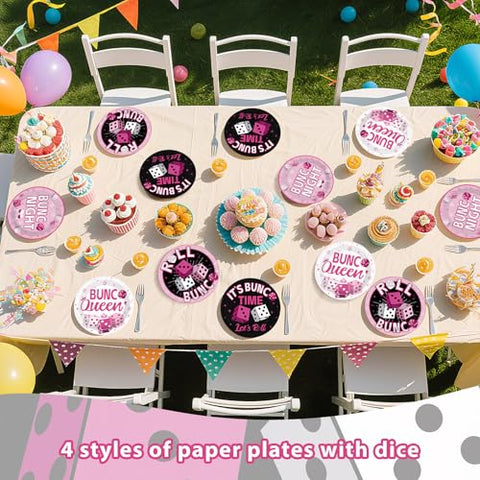 60 Pcs 9-inch Pink Black Dice Game Party Plates - Grencian