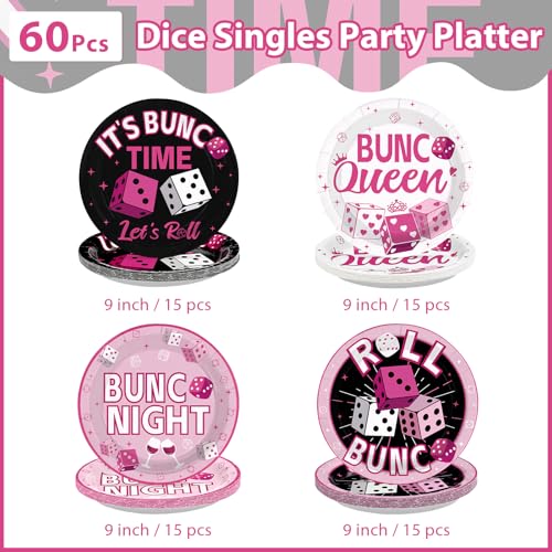60 Pcs 9-inch Pink Black Dice Game Party Plates - Grencian