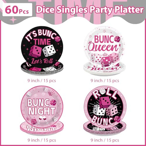 60 Pcs 9-inch Pink Black Dice Game Party Plates - Grencian