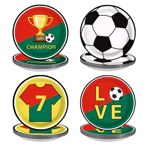 60 Pcs 9-inch Red Green Soccer Party Plates - Grencian