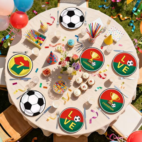 60 Pcs 9-inch Red Green Soccer Party Plates - Grencian
