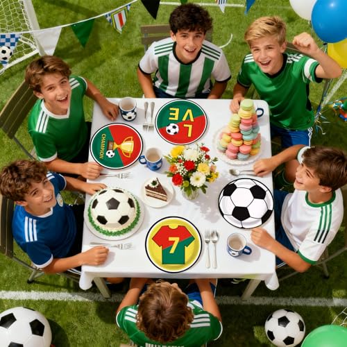 60 Pcs 9-inch Red Green Soccer Party Plates - Grencian