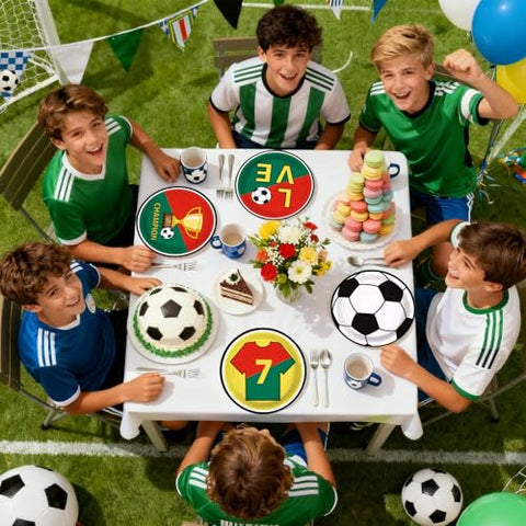 60 Pcs 9-inch Red Green Soccer Party Plates - Grencian