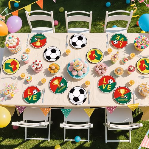60 Pcs 9-inch Red Green Soccer Party Plates - Grencian