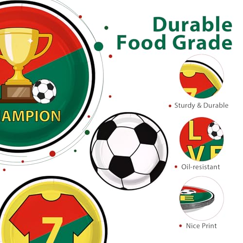 60 Pcs 9-inch Red Green Soccer Party Plates - Grencian