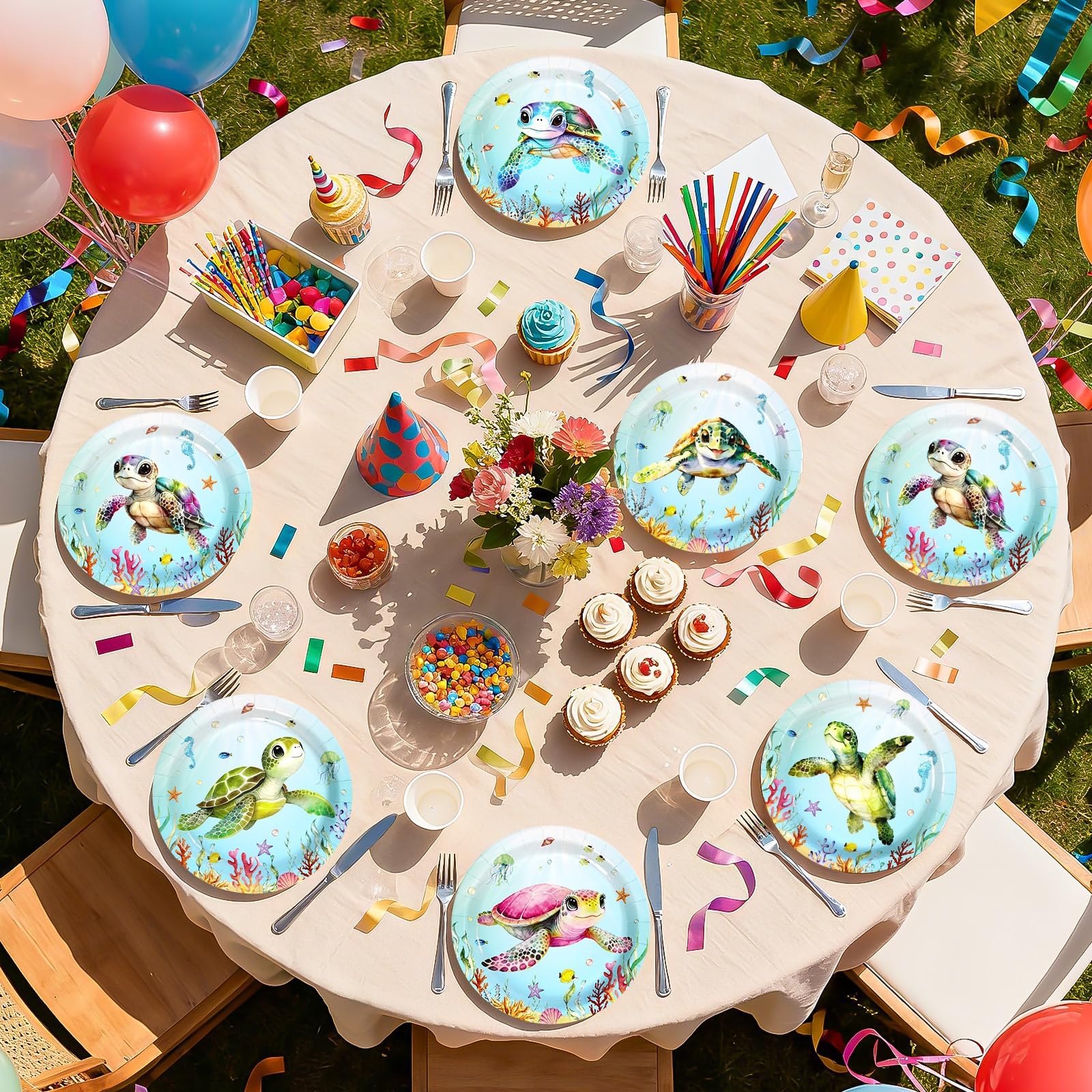 60 Pcs 9-inch Sea Turtle Party Plates - Grencian