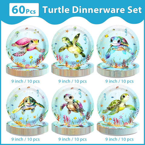 60 Pcs 9-inch Sea Turtle Party Plates - Grencian