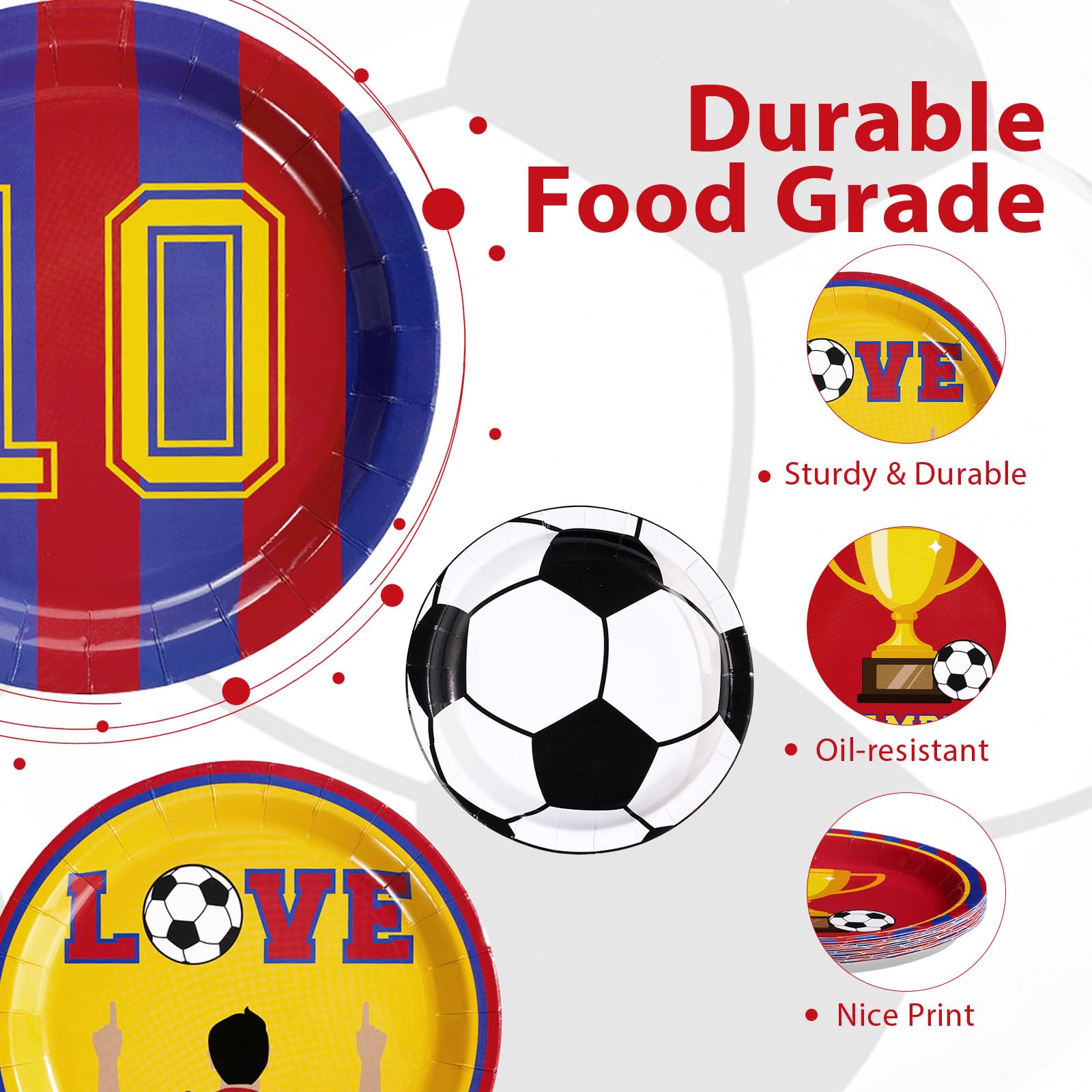 60 Pcs 9-inch Soccer Team Party Plates - Grencian