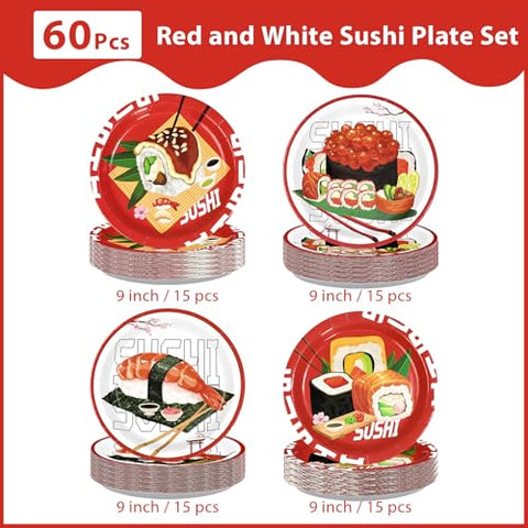 60 Pcs 9-inch Sushi Party Plates - Grencian