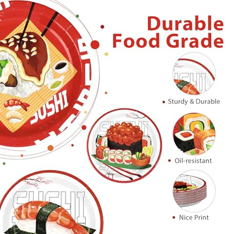 60 Pcs 9-inch Sushi Party Plates - Grencian