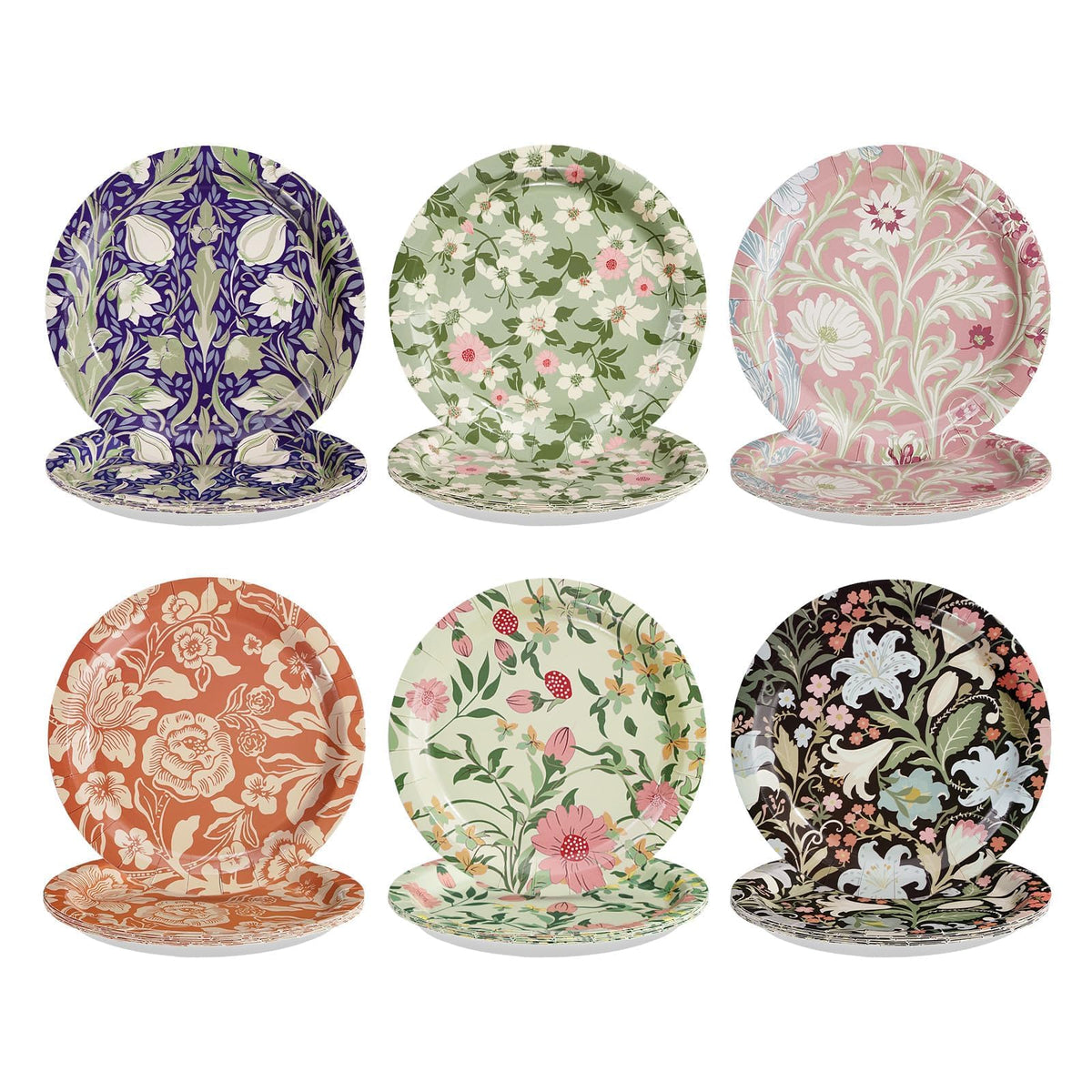 60 Pcs 9-inch Vintage Wildfloral Party Plates - Grencian