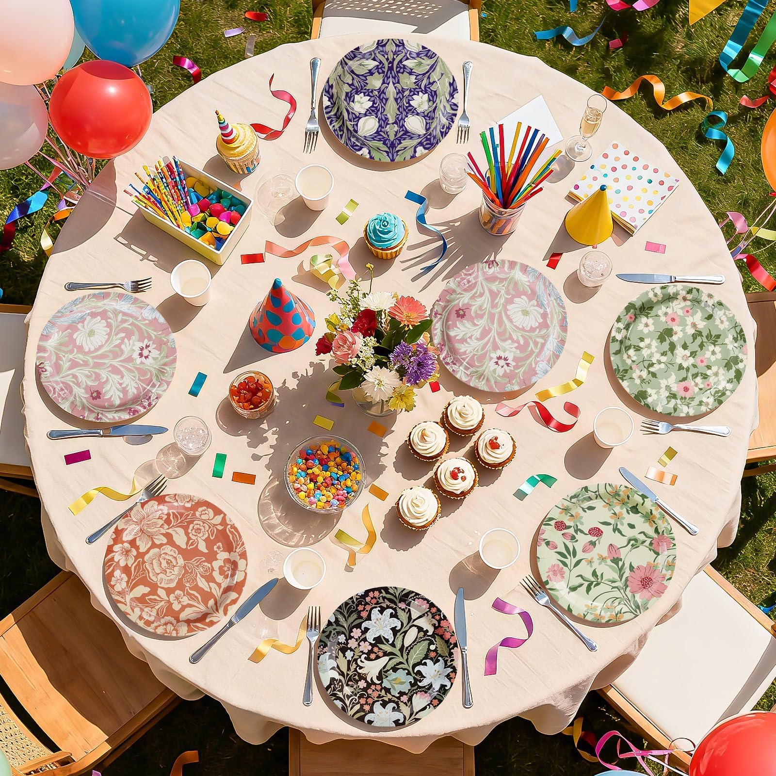 60 Pcs 9-inch Vintage Wildfloral Party Plates - Grencian