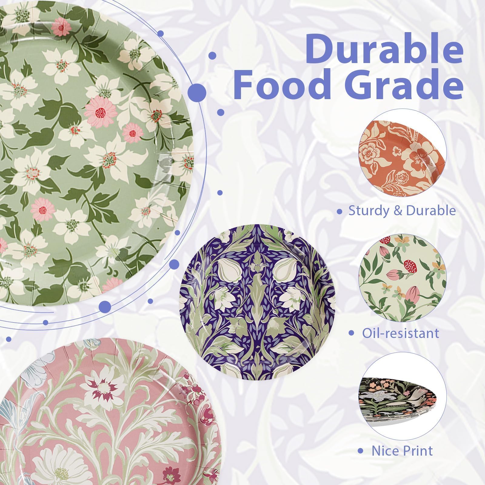 60 Pcs 9-inch Vintage Wildfloral Party Plates - Grencian