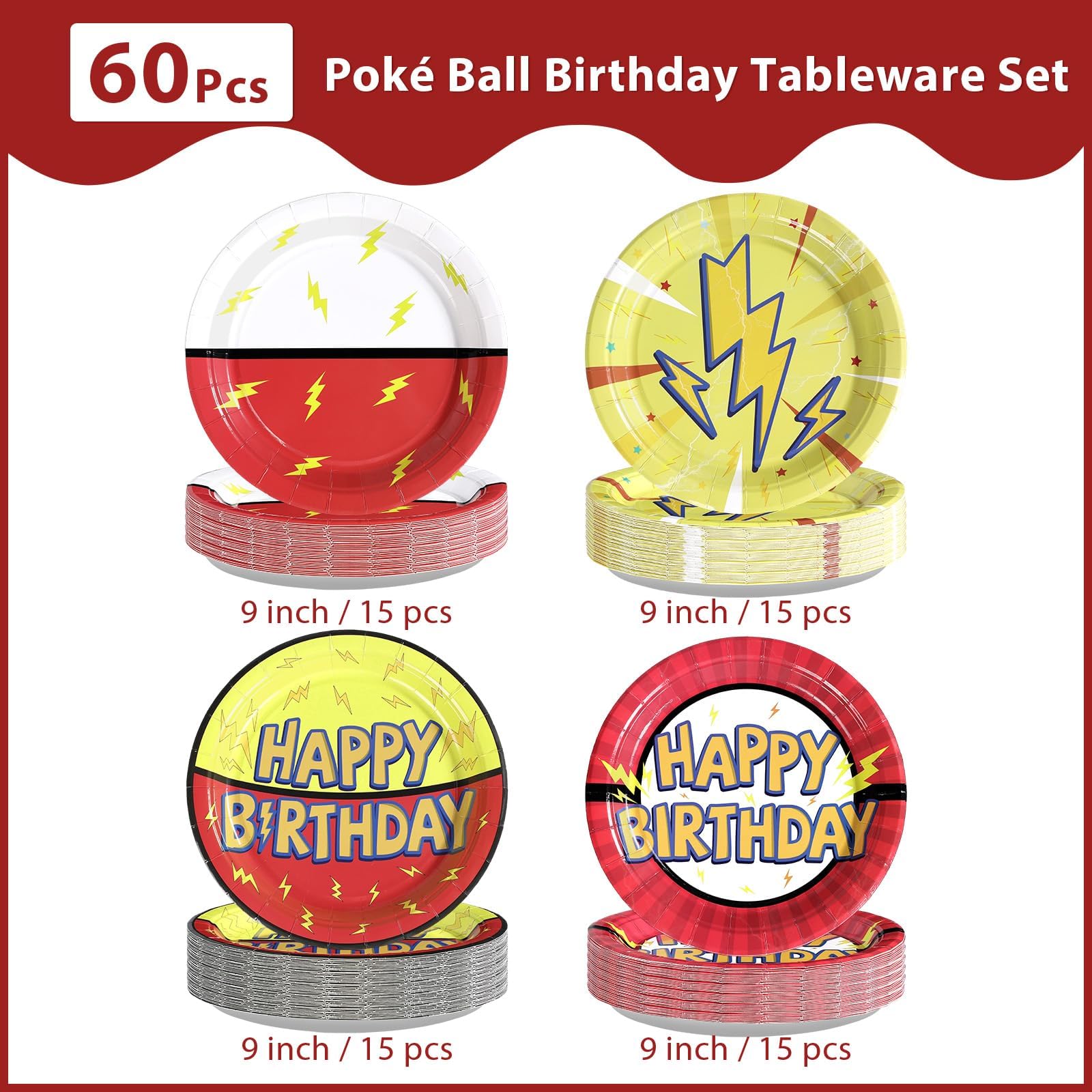 60 Pcs Anime Birthday Party Plates - Grencian