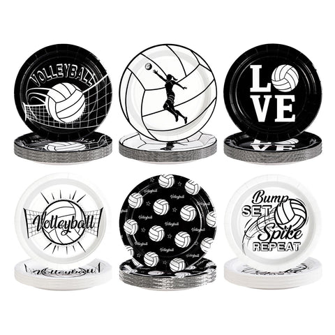 60 Pcs Black and White Volleyball Party Plates - Grencian