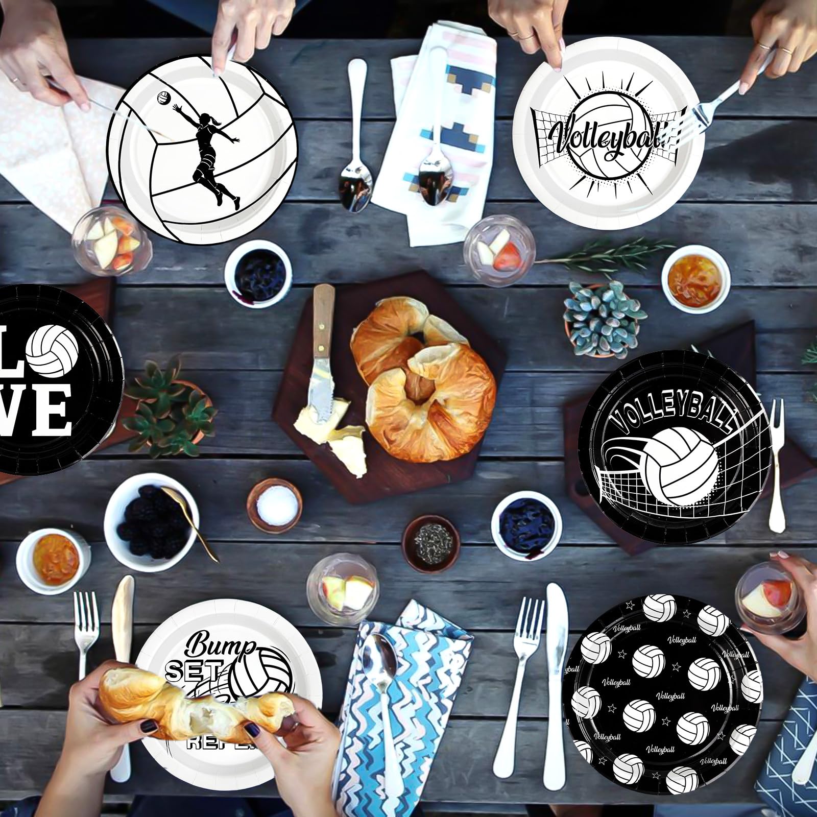 60 Pcs Black and White Volleyball Party Plates - Grencian