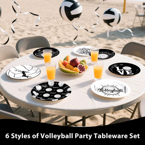 60 Pcs Black and White Volleyball Party Plates - Grencian