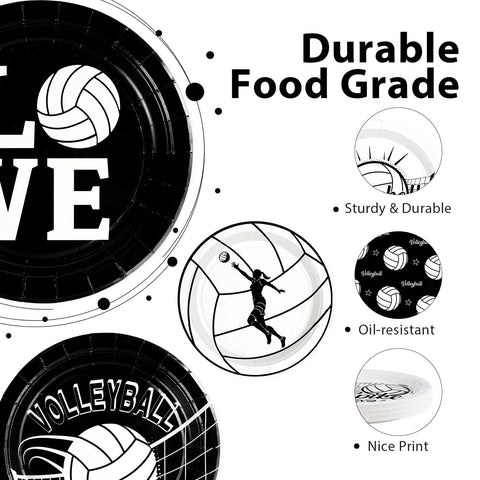 60 Pcs Black and White Volleyball Party Plates - Grencian