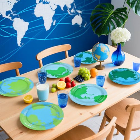 60 Pcs Blue Green Earth Day Party Plates - Grencian
