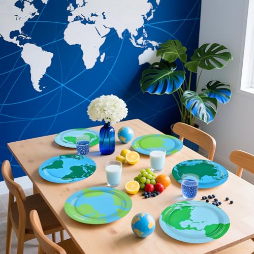 60 Pcs Blue Green Earth Day Party Plates - Grencian
