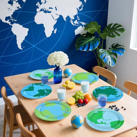 60 Pcs Blue Green Earth Day Party Plates - Grencian