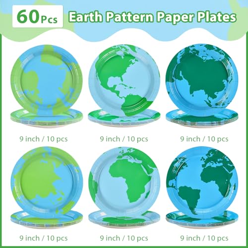 60 Pcs Blue Green Earth Day Party Plates - Grencian