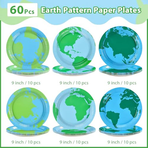 60 Pcs Blue Green Earth Day Party Plates - Grencian