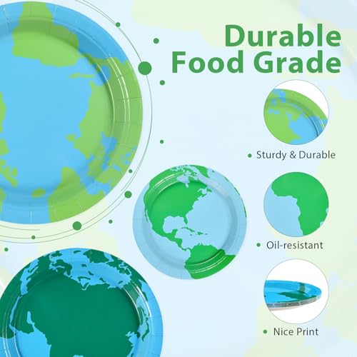 60 Pcs Blue Green Earth Day Party Plates - Grencian