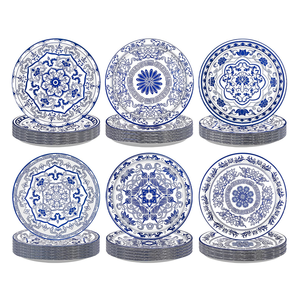 60 Pcs Blue White Flower Party Plates - Grencian