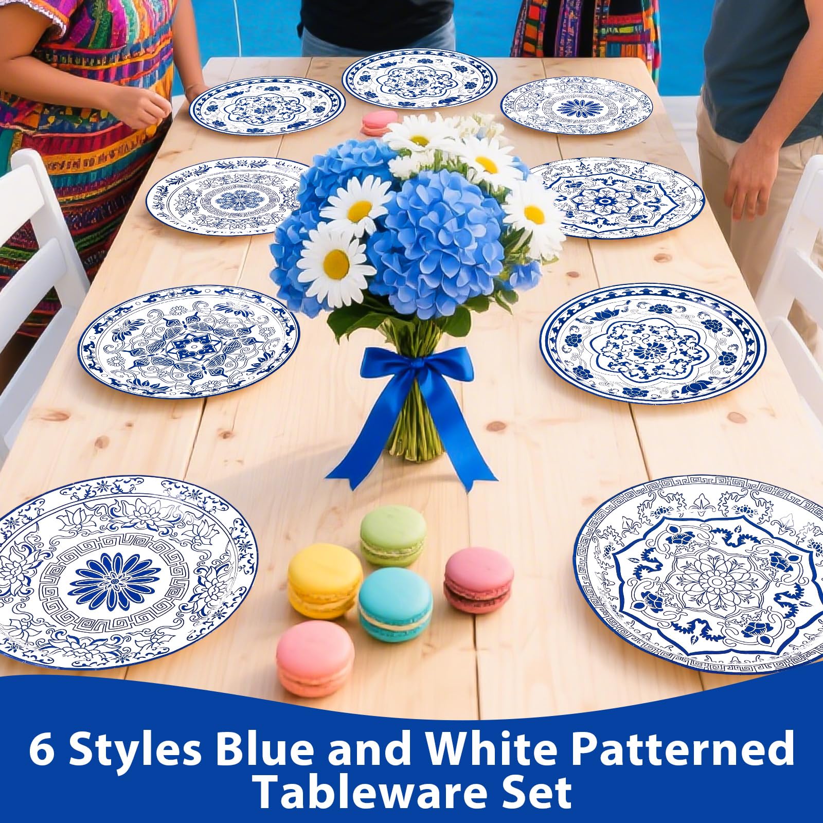 60 Pcs Blue White Flower Party Plates - Grencian