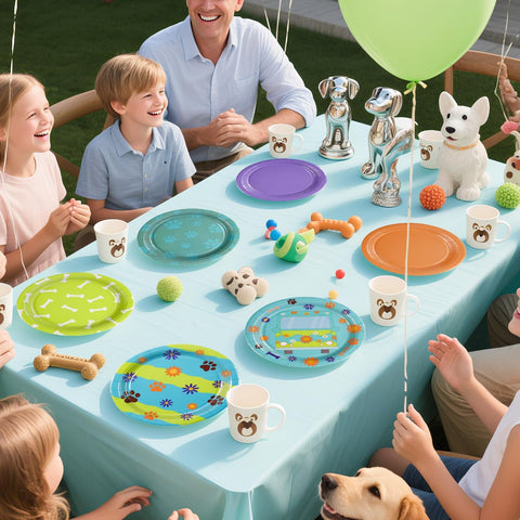 60 Pcs Blue and Green Cartoon Dog Party Plates - Grencian