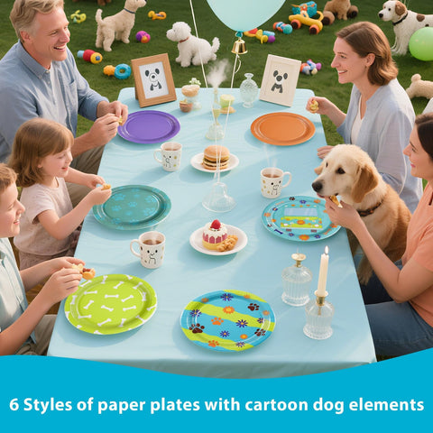 60 Pcs Blue and Green Cartoon Dog Party Plates - Grencian