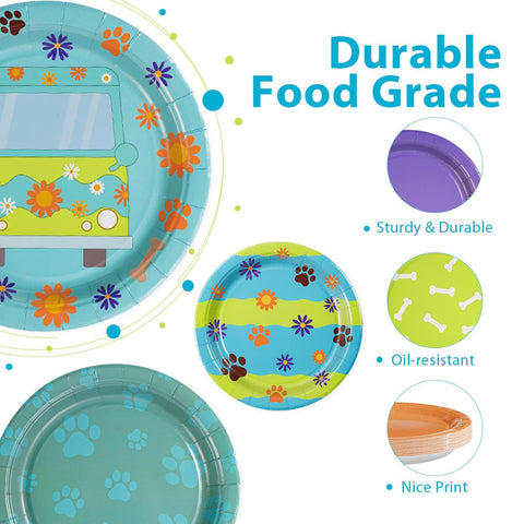 60 Pcs Blue and Green Cartoon Dog Party Plates - Grencian