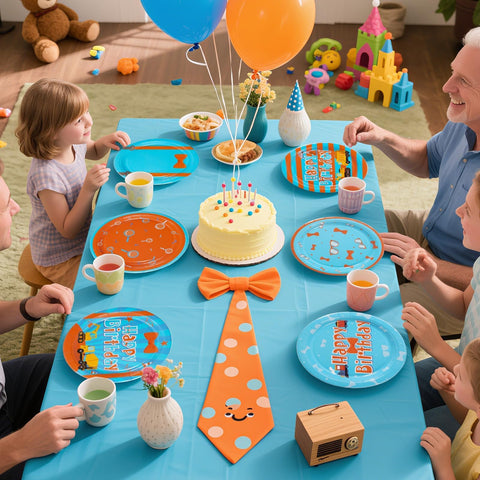 60 Pcs Blue and Orange Tie Party Plates - Grencian