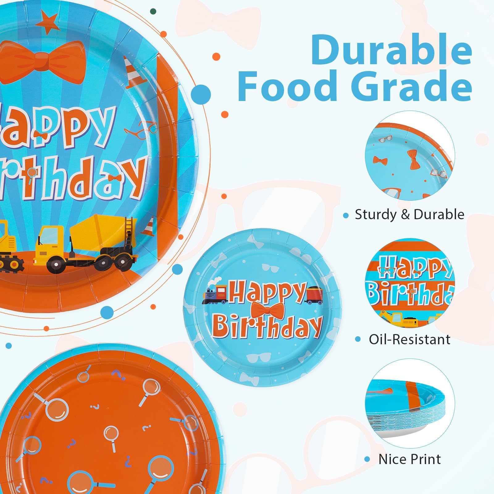60 Pcs Blue and Orange Tie Party Plates - Grencian