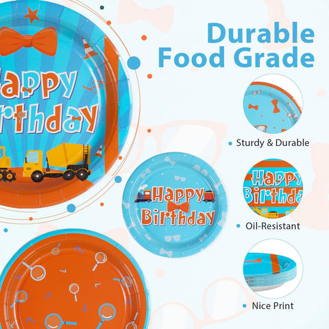 60 Pcs Blue and Orange Tie Party Plates - Grencian