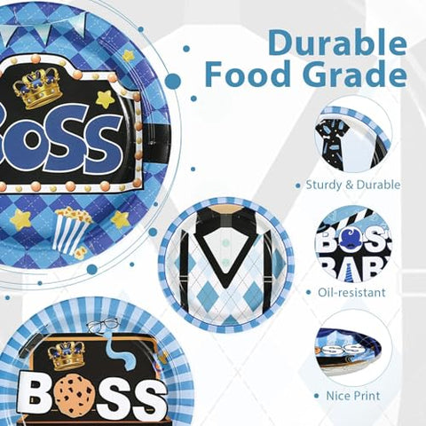 60 Pcs Boss Baby Shower Party Plates - Grencian