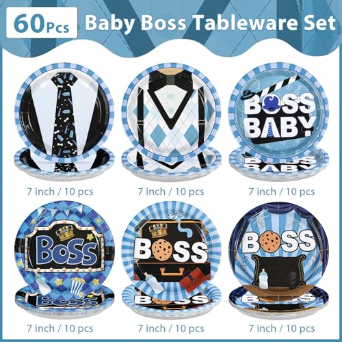 60 Pcs Boss Baby Shower Party Plates - Grencian