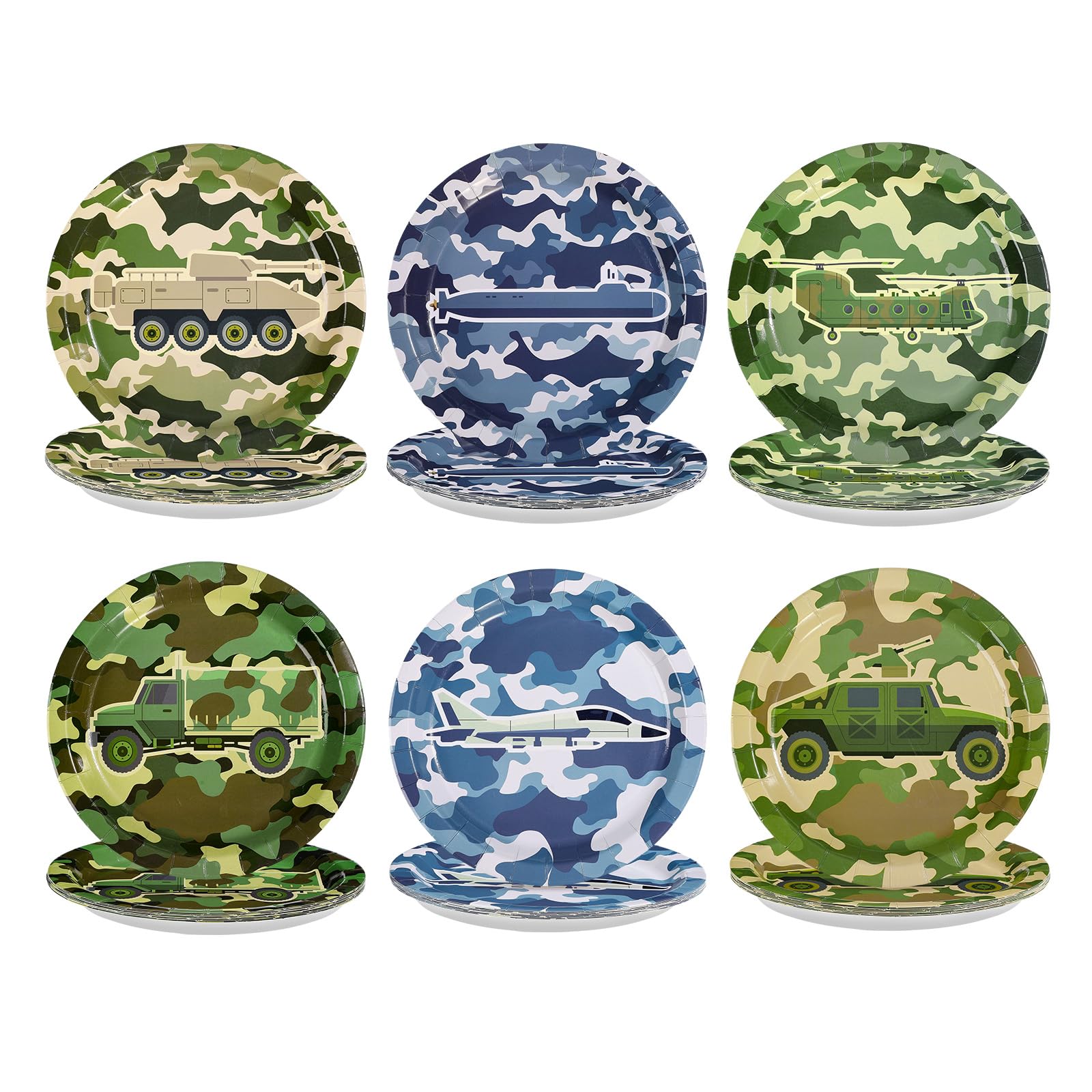 60 Pcs Camo Army Party Plates - Grencian